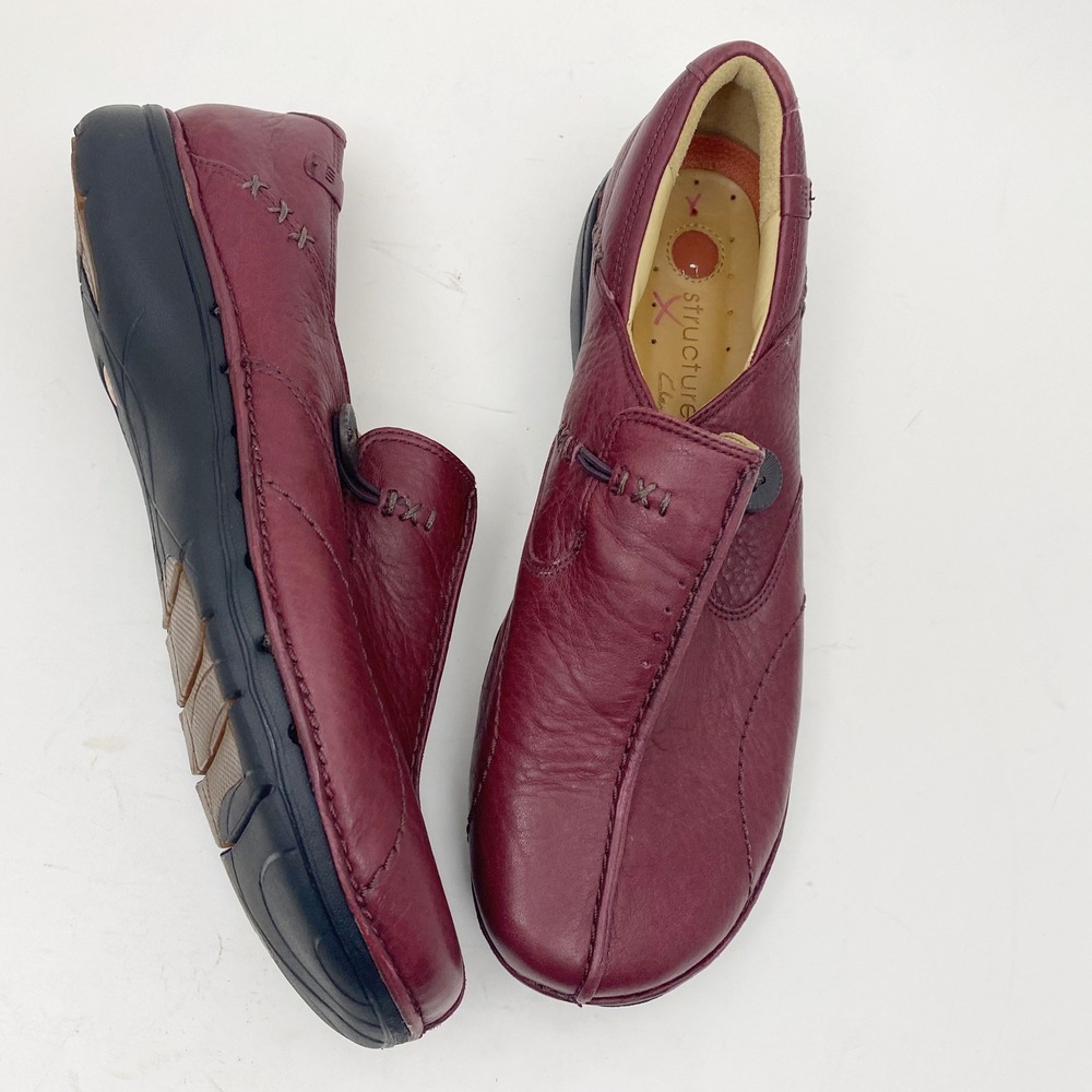 Clarks Unstructured Un.Loop Leather Loafers Shoes Womens 9.5W Burgundy
